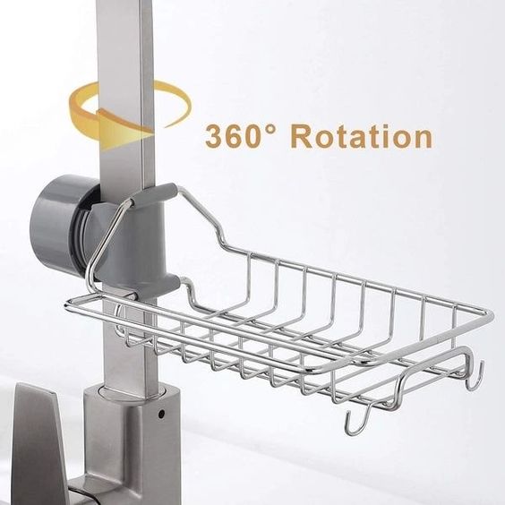 Sink Caddy Sponge Holder， Double Layer Stainless Steel Faucet Storage Rack Kitchen Organizer for Dishcloth and Cleaning Brush Holder, Shower Caddy Soap Organizer for Bathroom/Kitchen